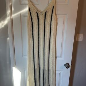 Cream and Black Striped Knit Dress